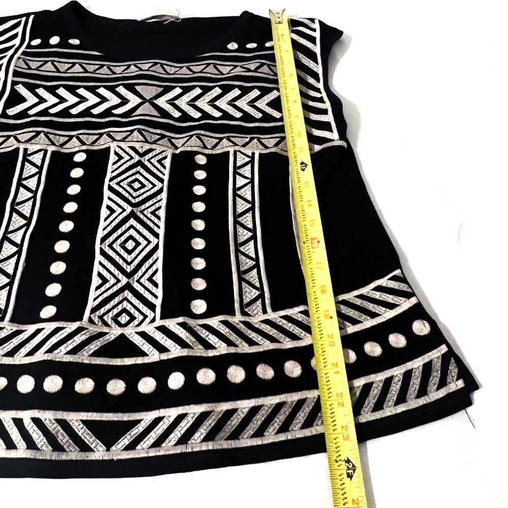 Savanna Jane Embroidered Aztec Top Black Blouse Boho Chic Medium - Picture 11 of 13